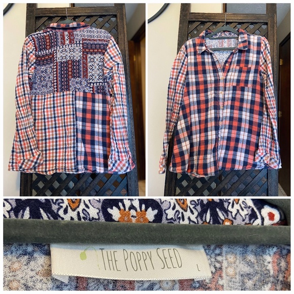 The Poppy Seed; Orange Boho Floral, Plaid & Checkered Flannel - Picture 1 of 7